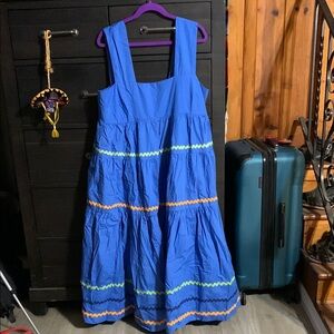Anthropologie Vibrant Blue Sleeveless Dress with Colorful Trim #NWT!